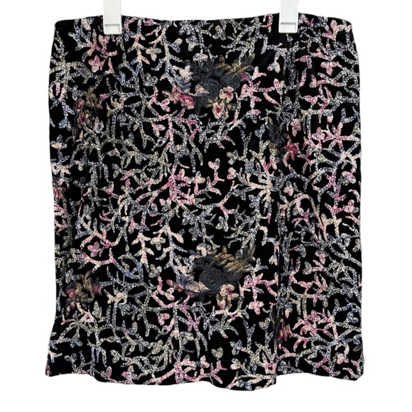 TAHARI Black Multicolor Sequined Mini Velour Semi Formal Skirt Women's Size 16 - Picture 1 of 11